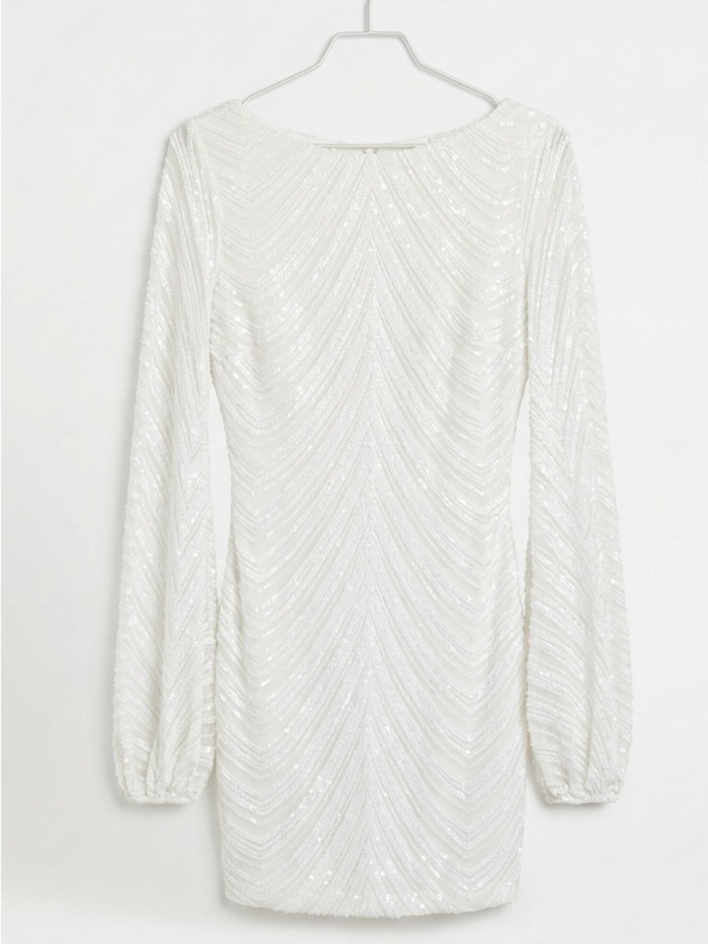 White Sequin Long-Sleeve Shift Dress